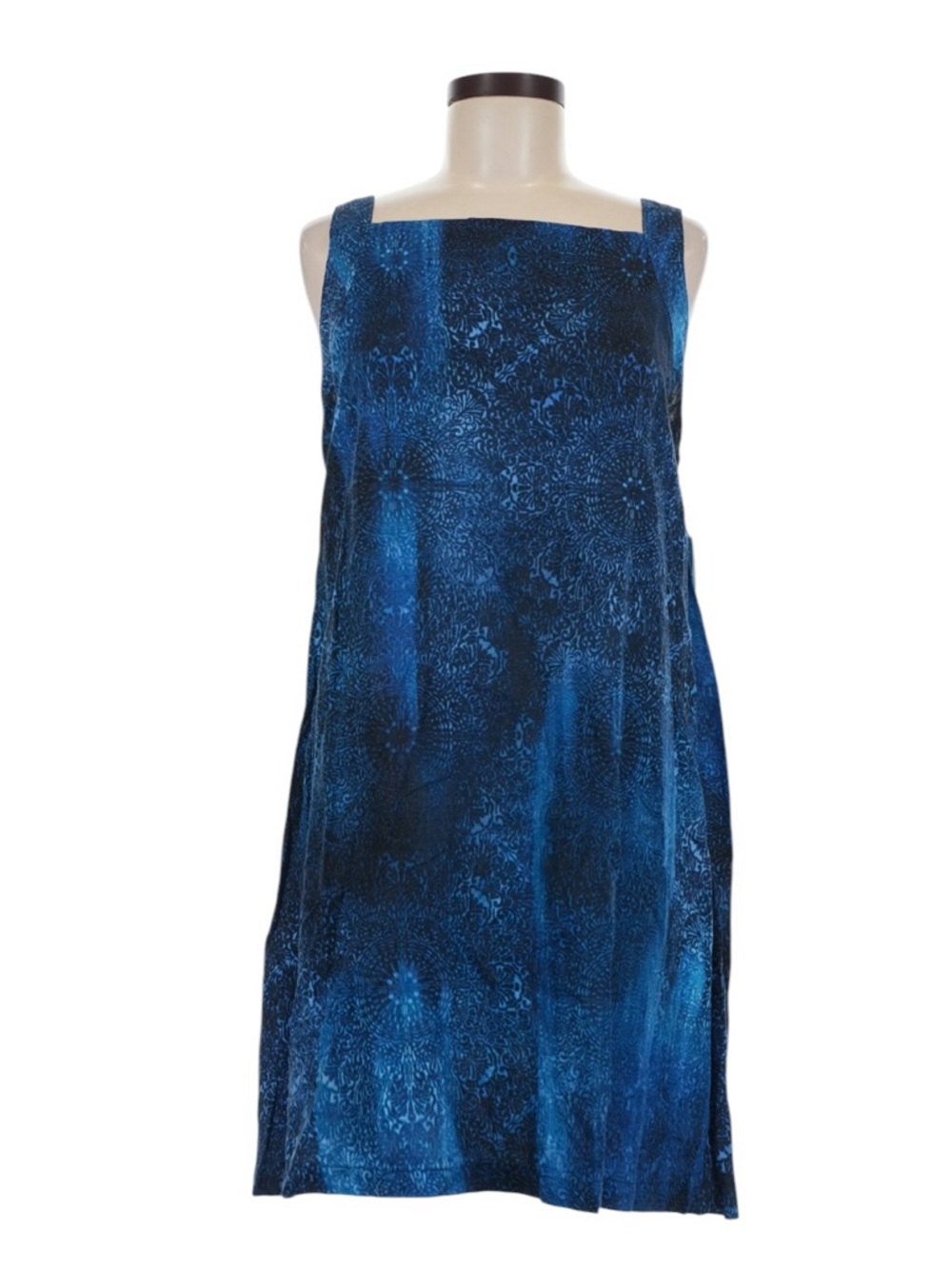 DKNY Indigo Multi Printed Linen Blend Square Neck Halter Shift Mini Dress NEW 6